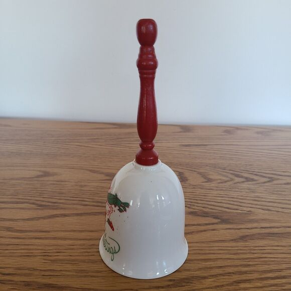 Vintage Giftco Christmas Porcelain "Seasons Greetings" Dinner Bell Skating Goose - Picture 9 of 10